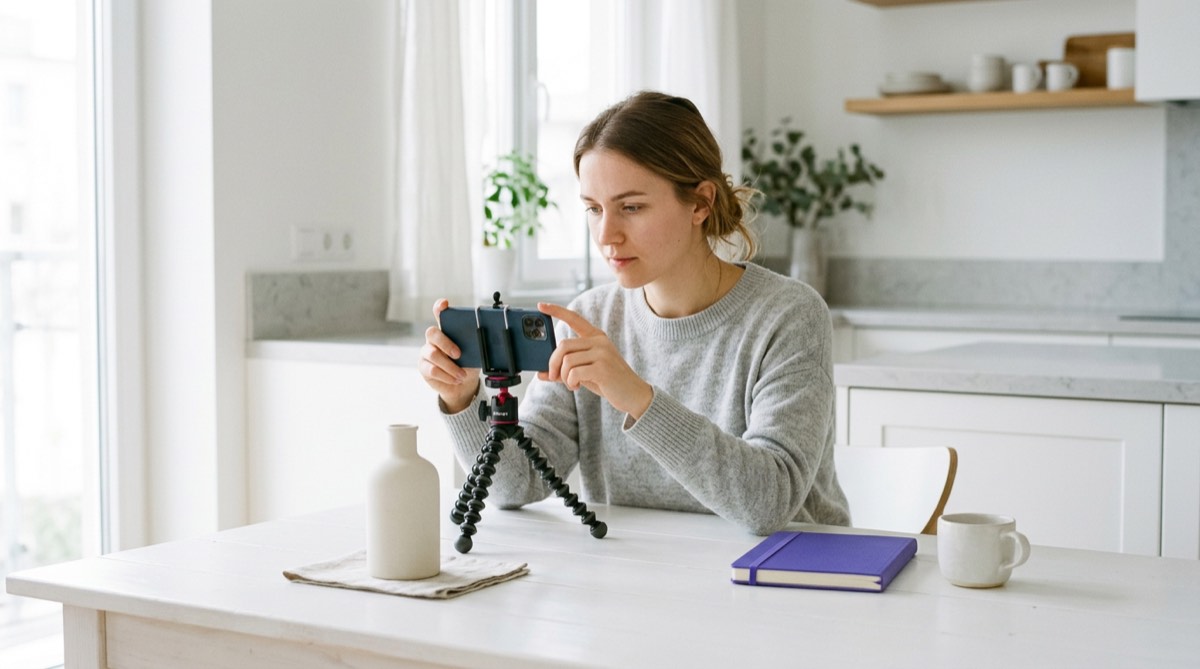 Founder photographing a product at home