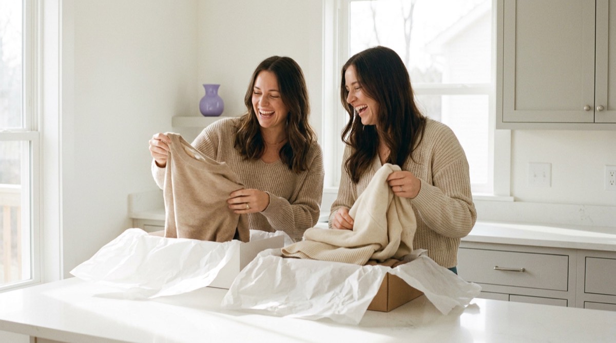Two founders unboxing apparel